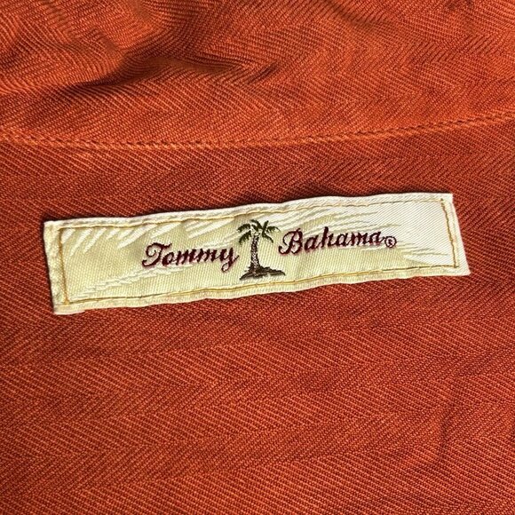 Tommy Bahama Silk Shirt Mens Extra Large Orange Rust Cigar Loop Collar Party XL - Picture 4 of 16